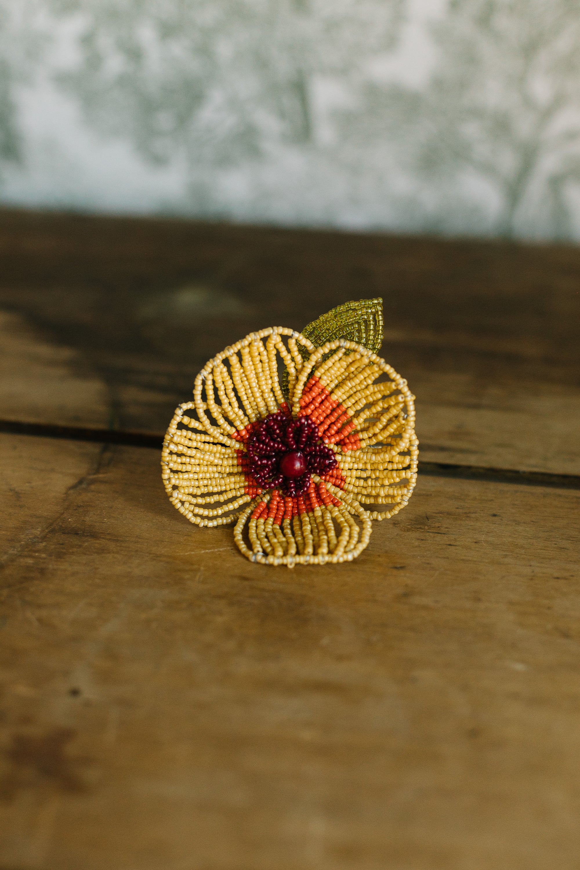 Beaded Flower Napkin Ring Yellow