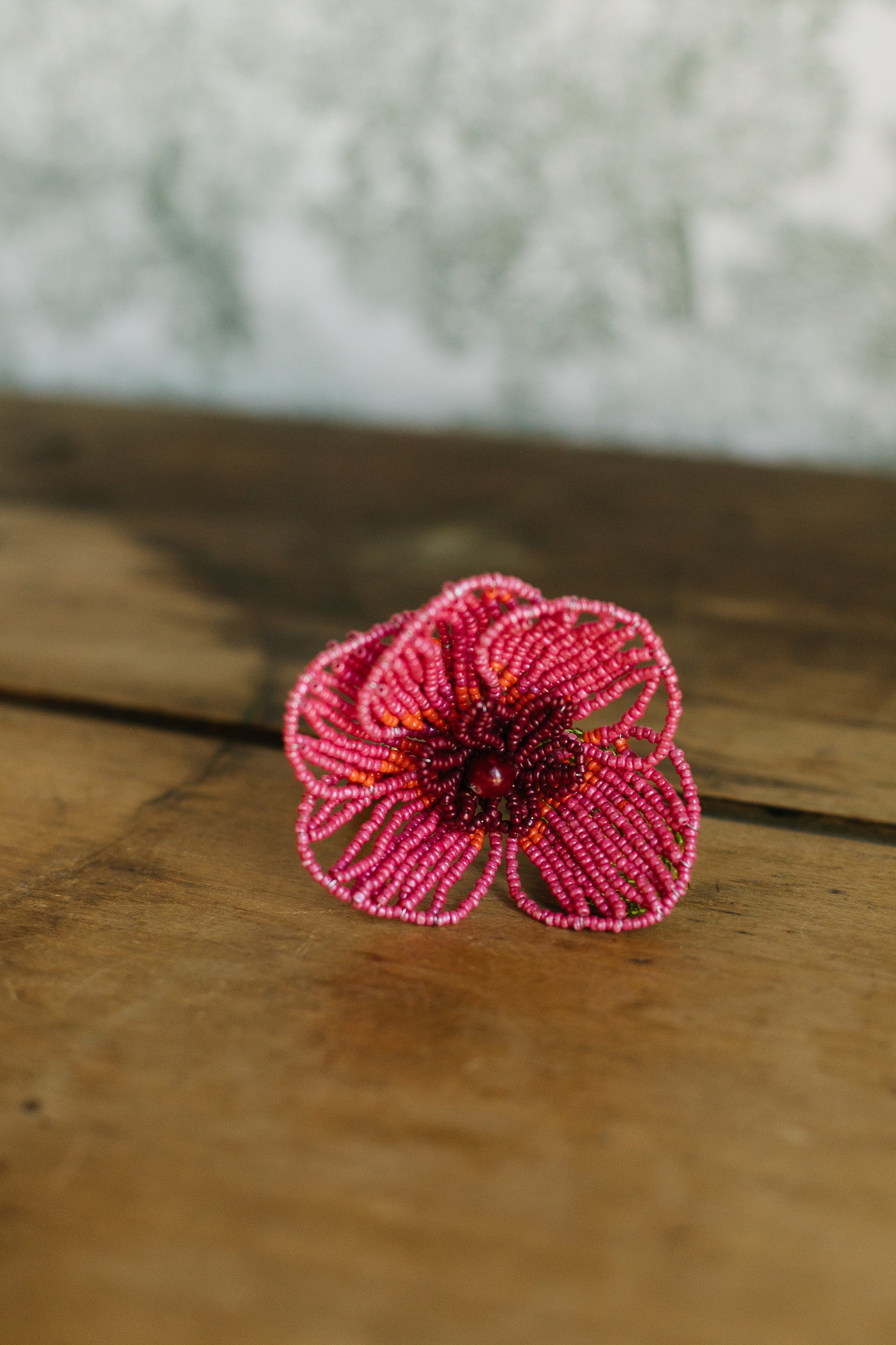 Beaded  Flower Napkin Ring, Fuchsia