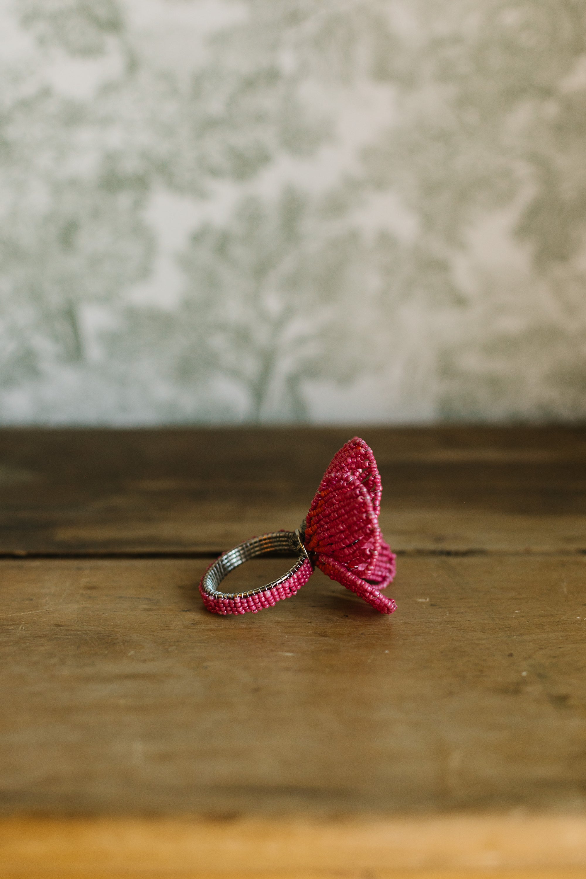 Beaded  Flower Napkin Ring, Fuchsia
