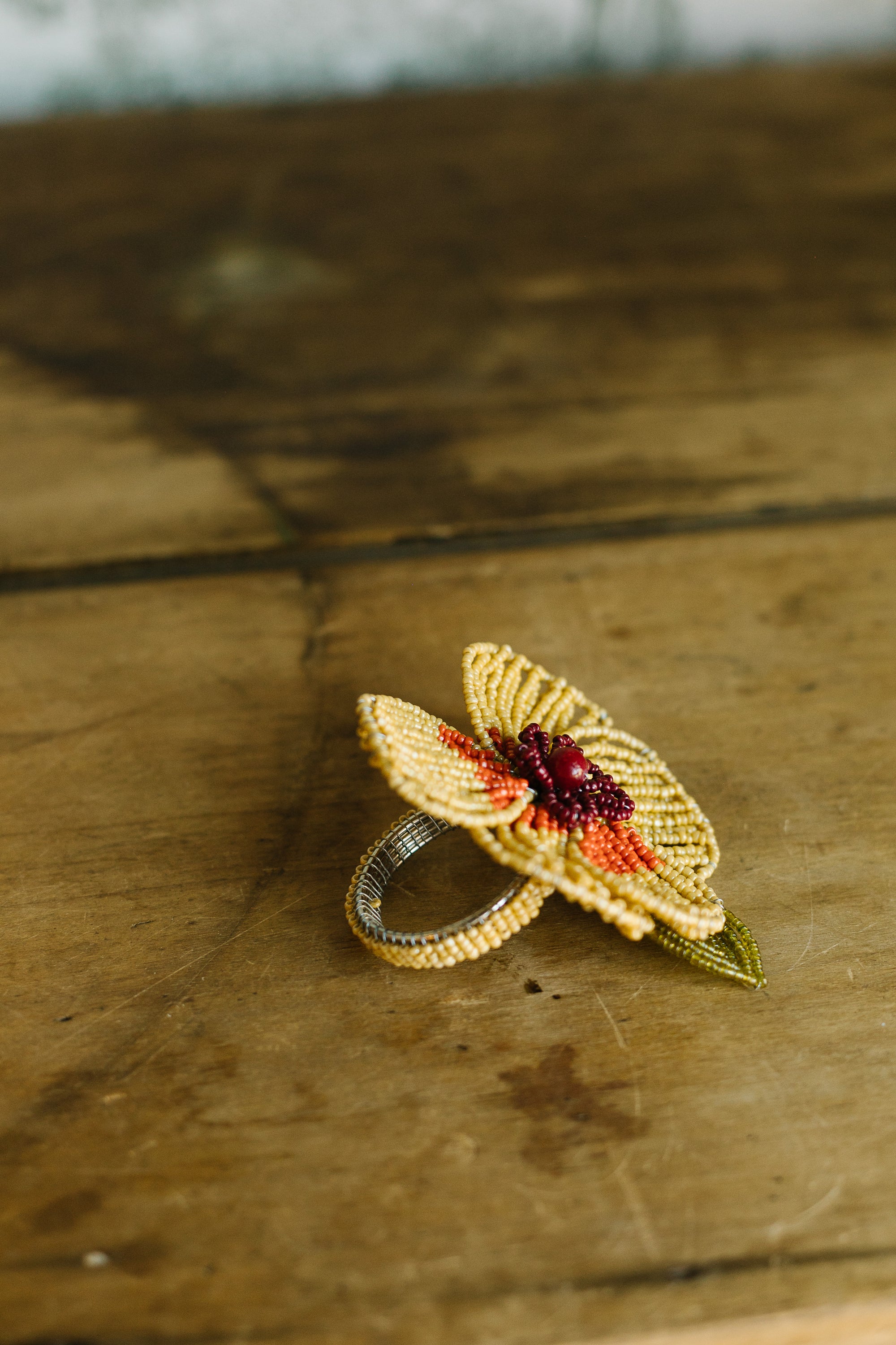 Beaded Flower Napkin Ring Yellow