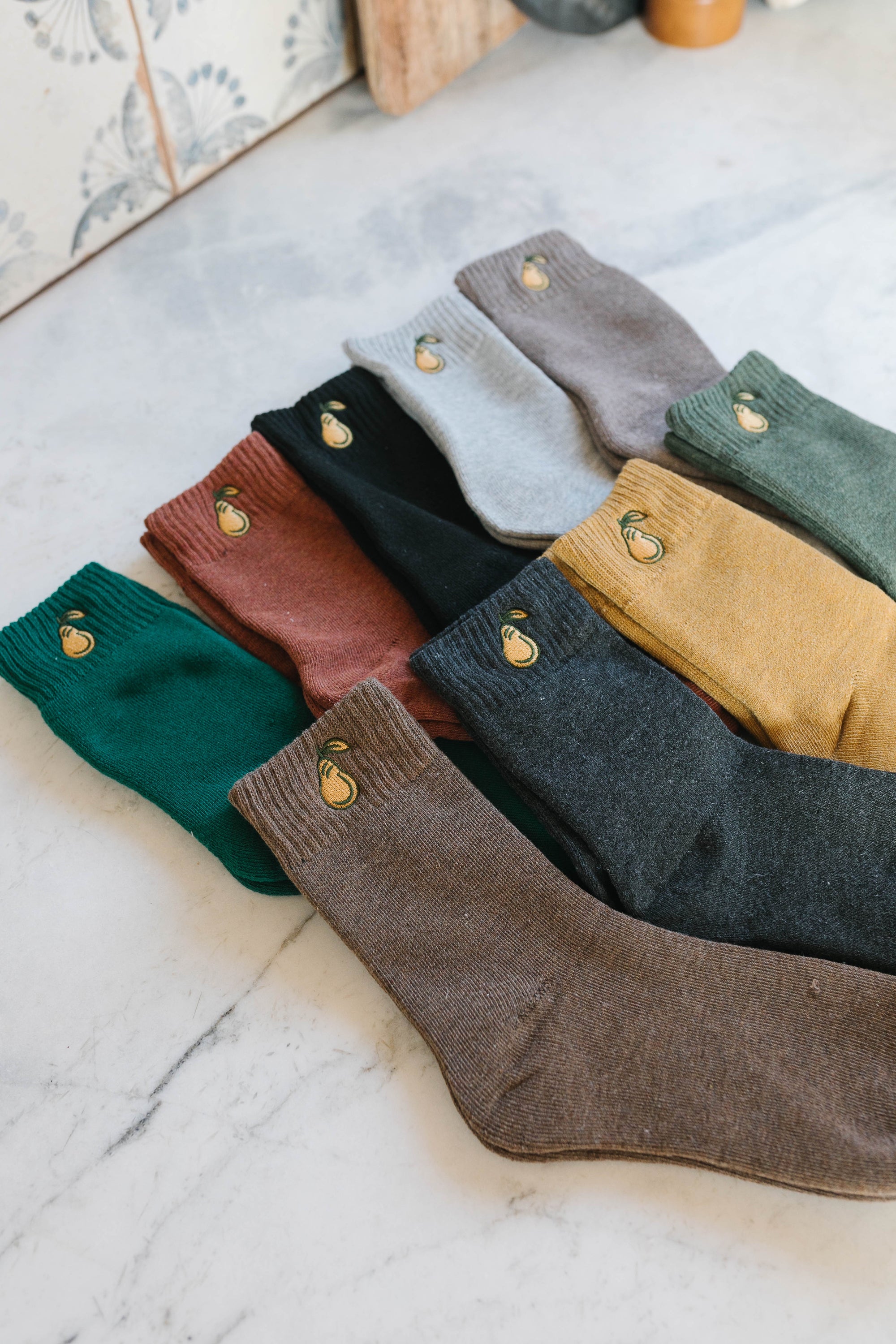 Pear Embroidered Socks
