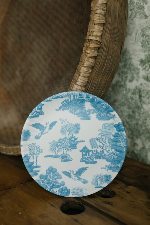 Pictorial Blue and White Paper" Plate, 9"