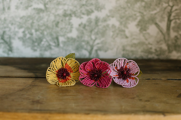Beaded  Flower Napkin Ring, Fuchsia