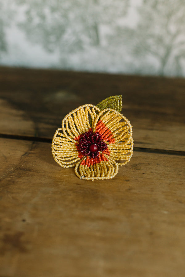 Beaded Flower Napkin Ring Yellow