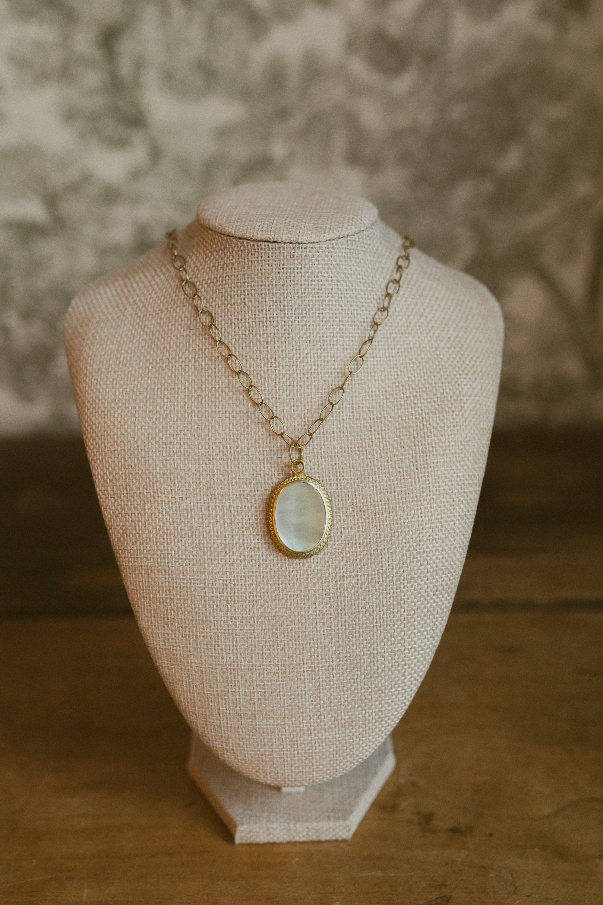 Necklace, Brass &amp; MOP Medallion