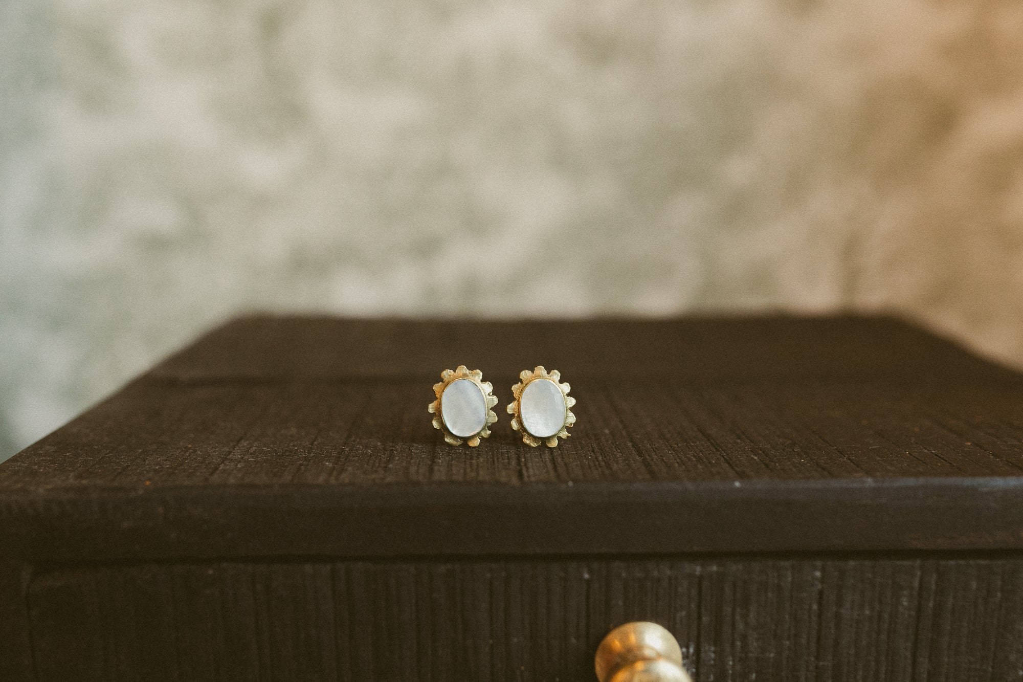 Earring, Brass &amp; MOP Medallion