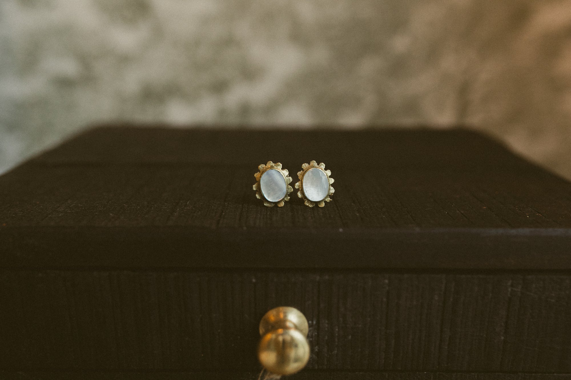 Earring, Brass &amp; MOP Medallion