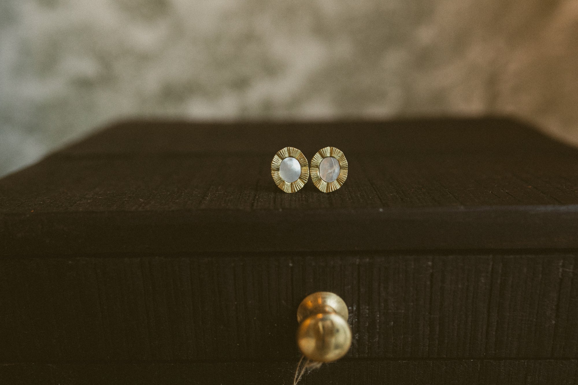 Earring, Brass &amp; MOP Medallion