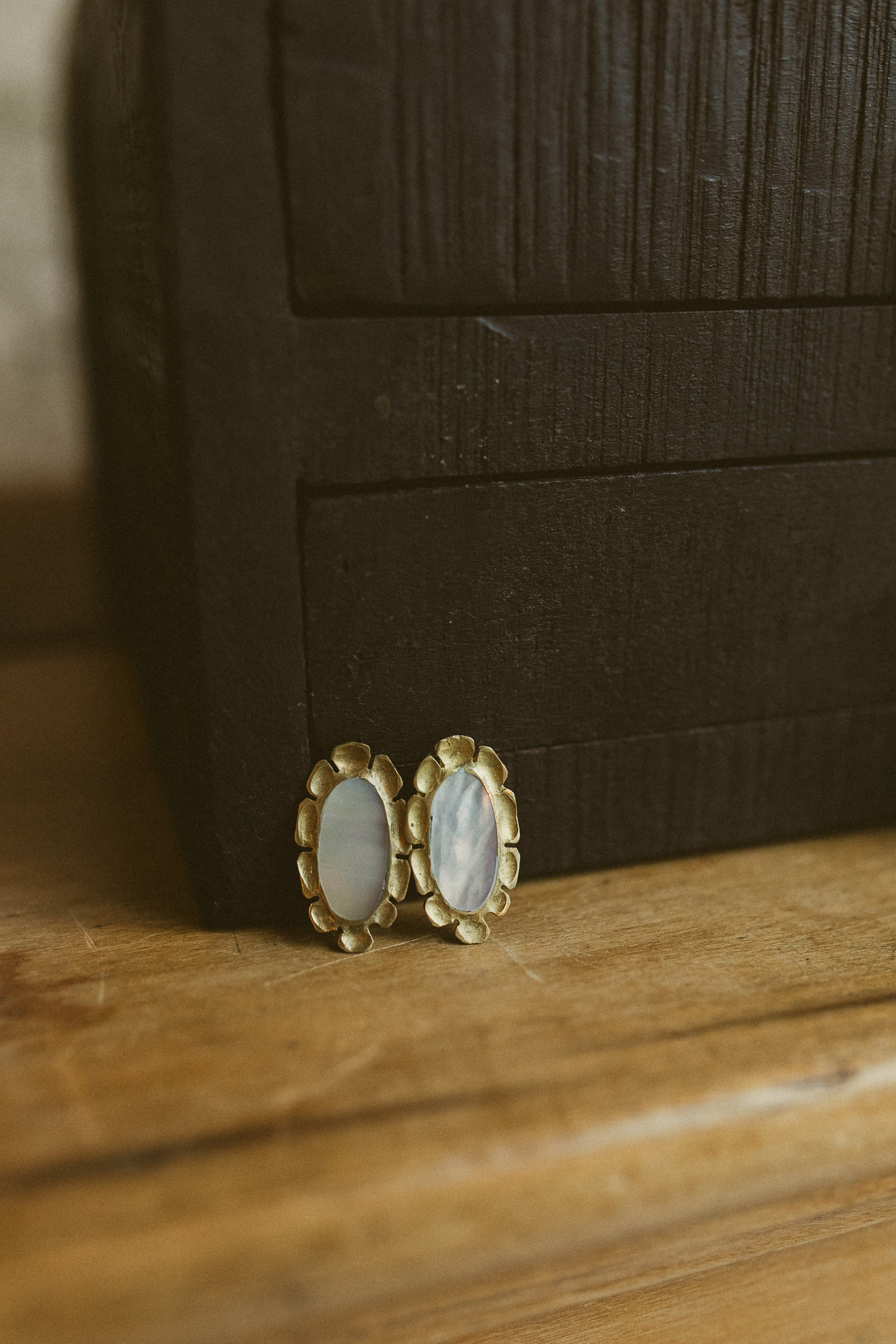 Earring, Brass &amp; MOP Medallion