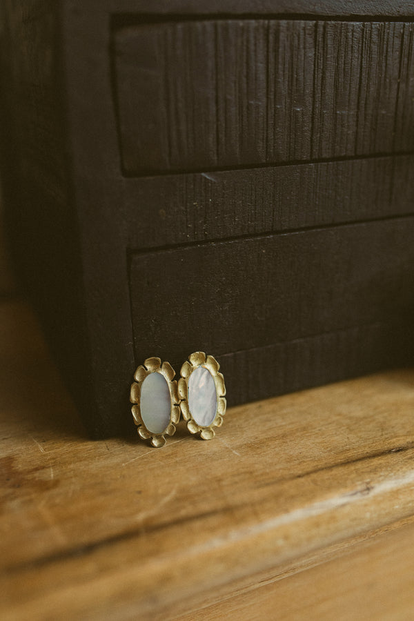 Earring, Brass & MOP Medallion