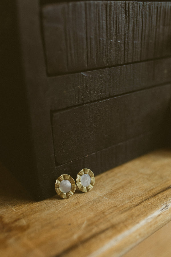 Earring, Brass & MOP Medallion