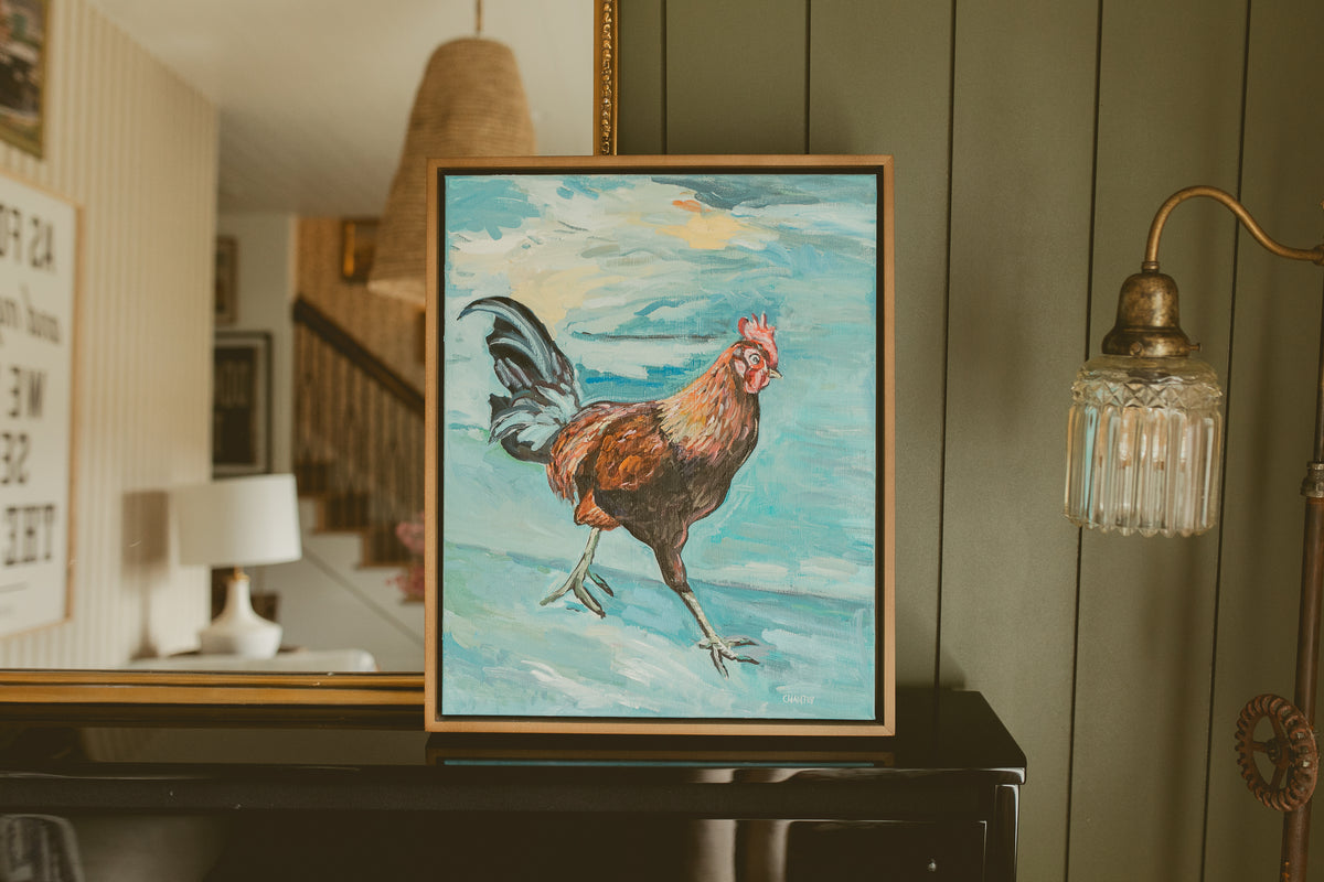 Maui Rooster original oil painting by Chantry Brewer, alternate view