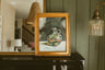 Original oil still life of a corked glass olive oil cruet on a charcoal background by Chantry Brewer, in a carved gold frame