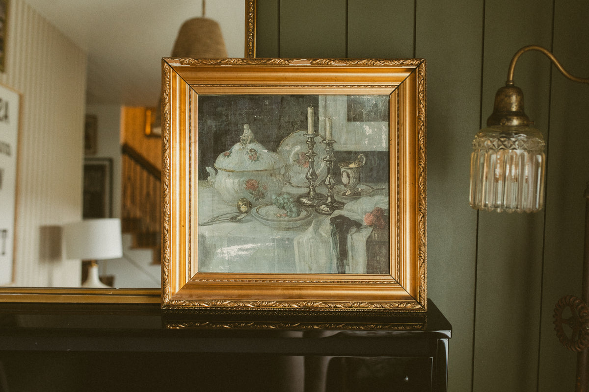 "Classical Still Life with Porcelain Tureen and Candlesticks"