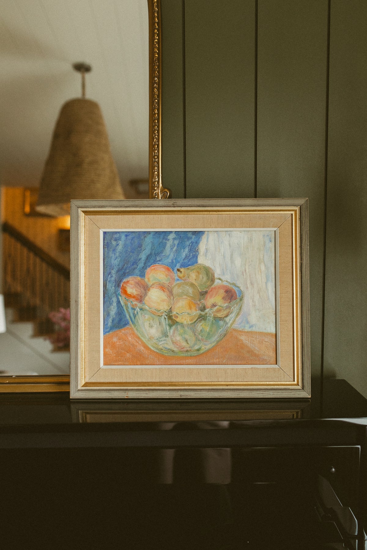 "Glass Bowl with Peaches and Pears"