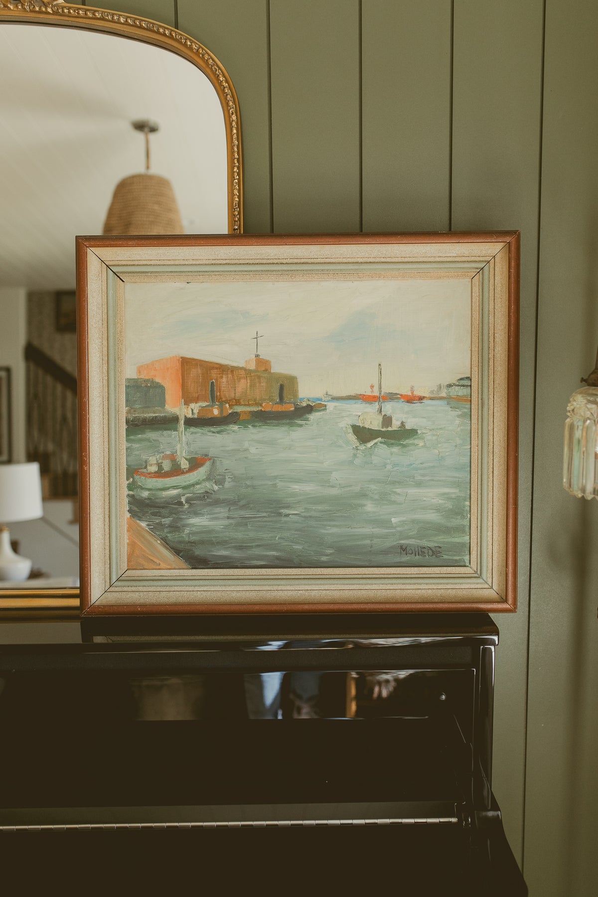 "Harbor View with Fishing Vessels" by S. Hede
