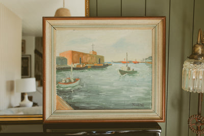 "Harbor View with Fishing Vessels" by S. Hede