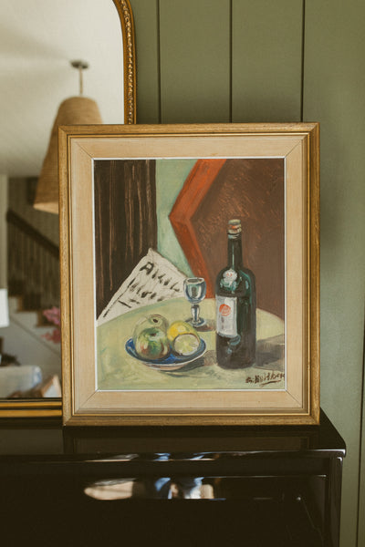 "Still Life with Wine Bottle and Newspaper"