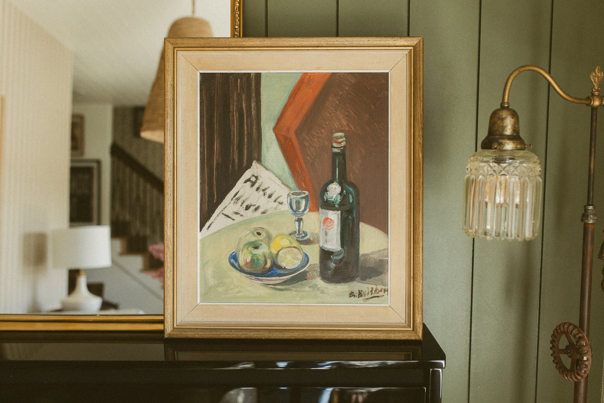 "Still Life with Wine Bottle and Newspaper"