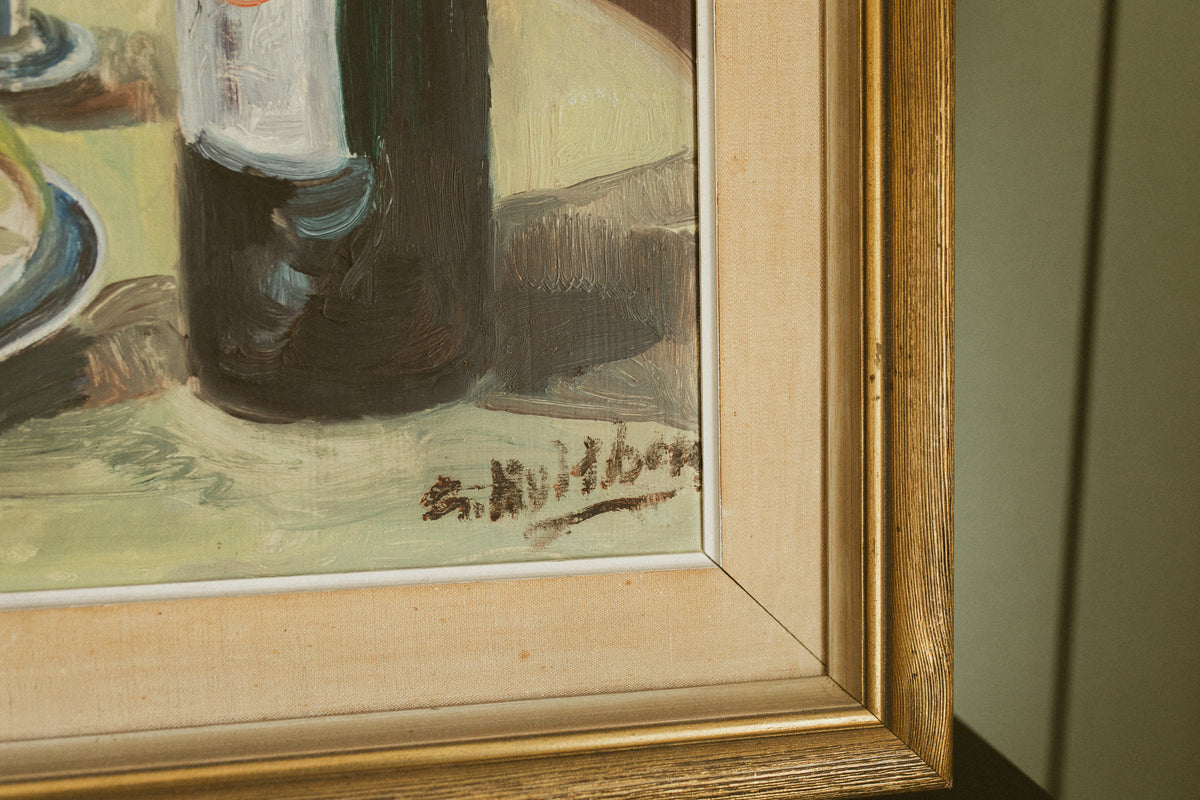 "Still Life with Wine Bottle and Newspaper"