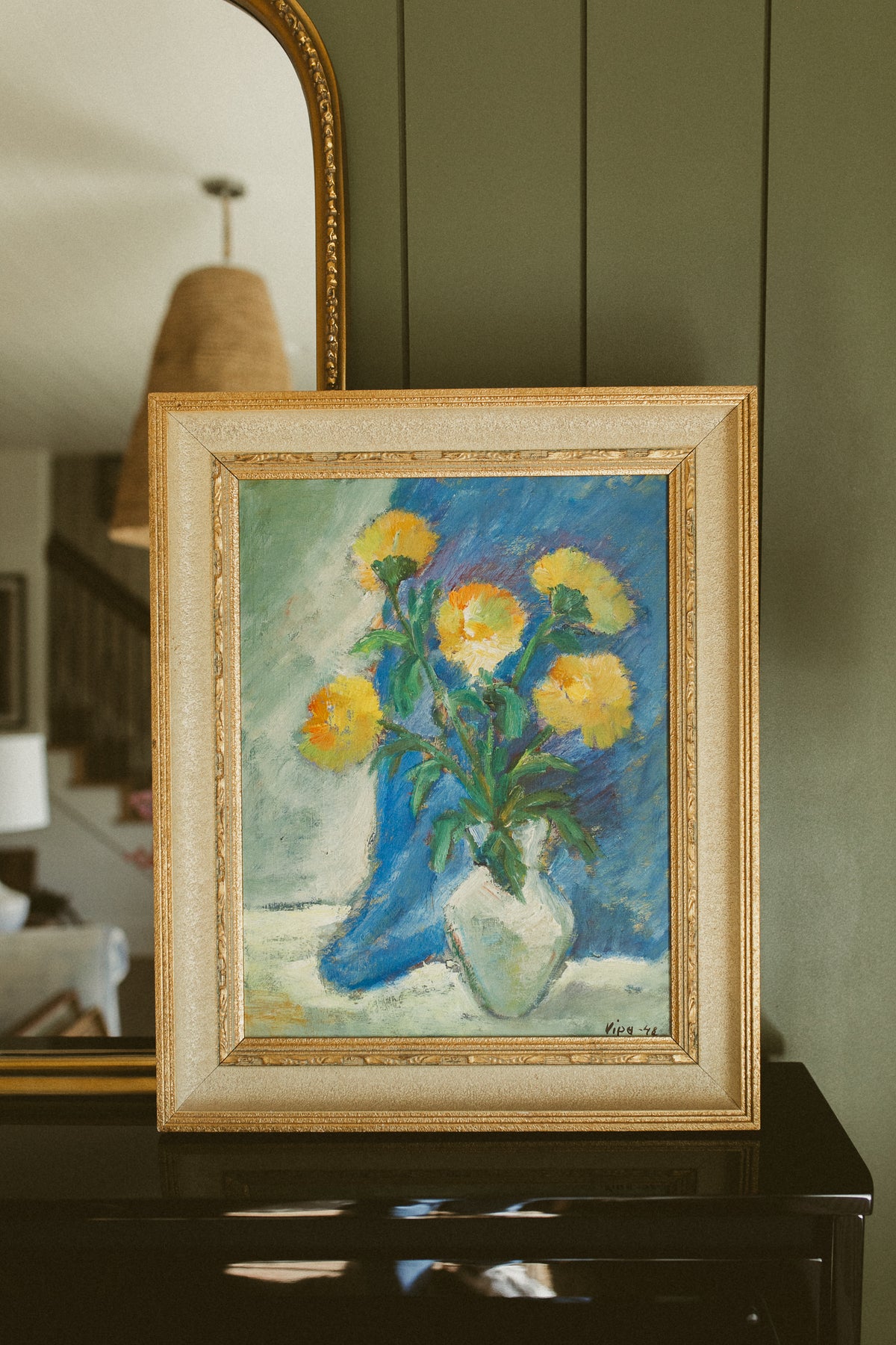 "Yellow Marigolds in a White Vase"