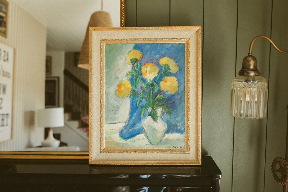 "Yellow Marigolds in a White Vase"