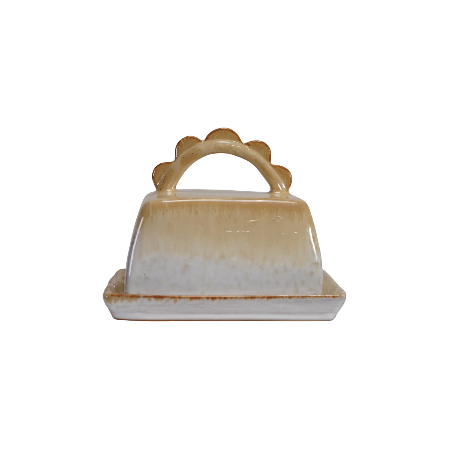 Stoneware Butter Dish with Scalloped Handle (Each One Will Vary)
