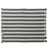 Woven Recycled Cotton Striped Throw with Fringe, Natural & Green