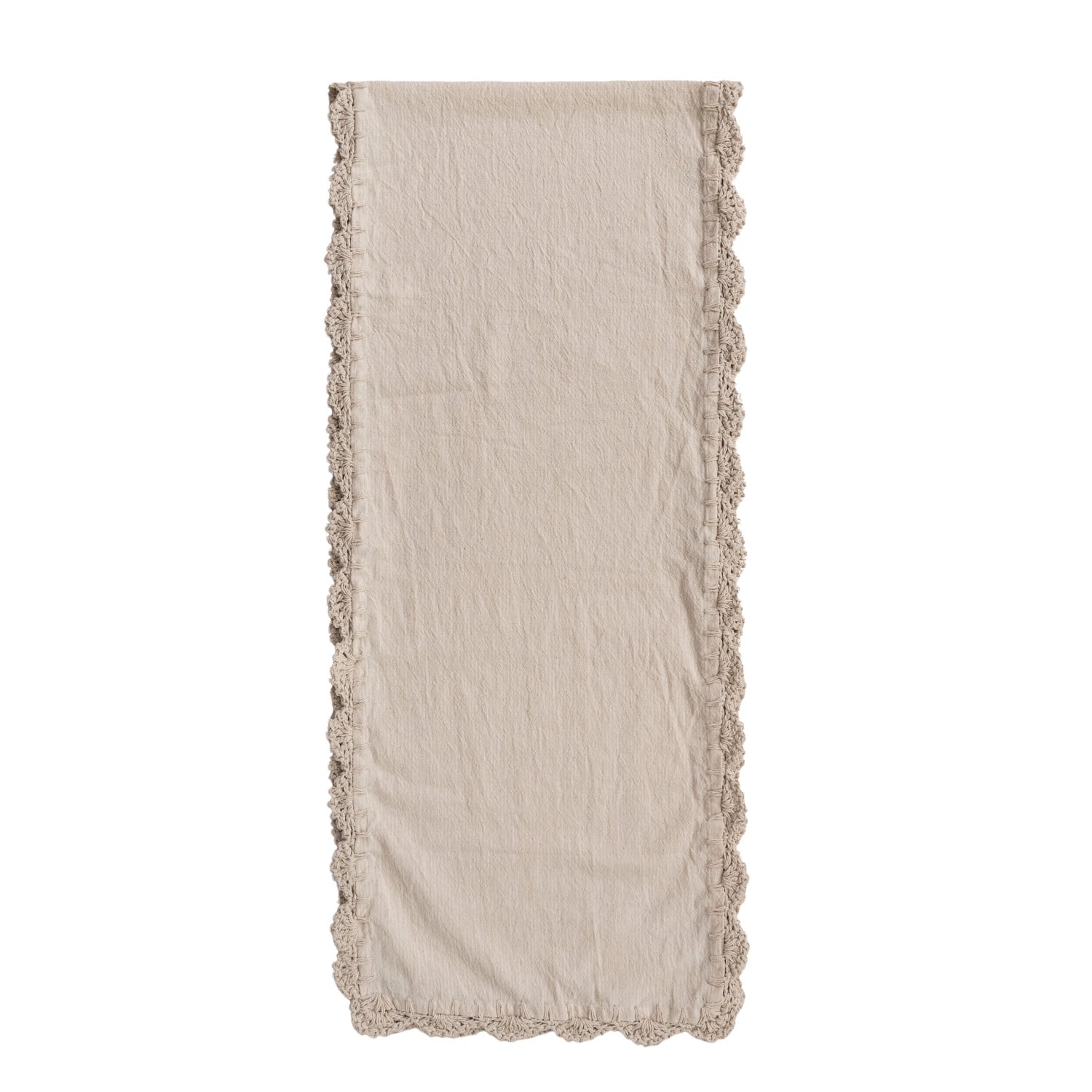 Cotton Table Runner with Crocheted Trim, Natural