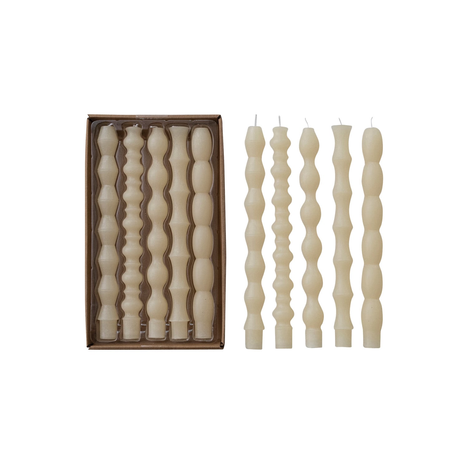 Unscented Taper Candles in Box, Cream Color, Set of 5