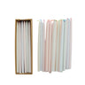 Unscented Thin Taper Candles with Multi Color Wick in Box, Pastel Multi Color, Set of 24