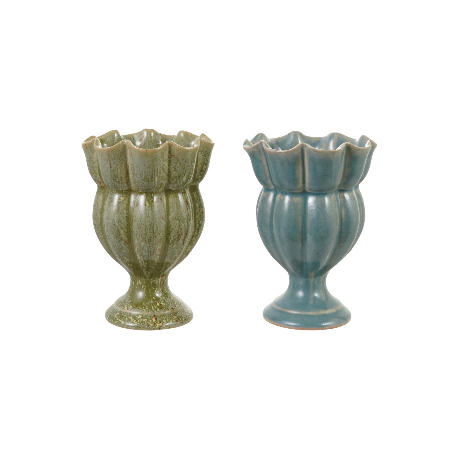 Stoneware Scalloped Footed Vase, 2 Colors (Each Will Vary)