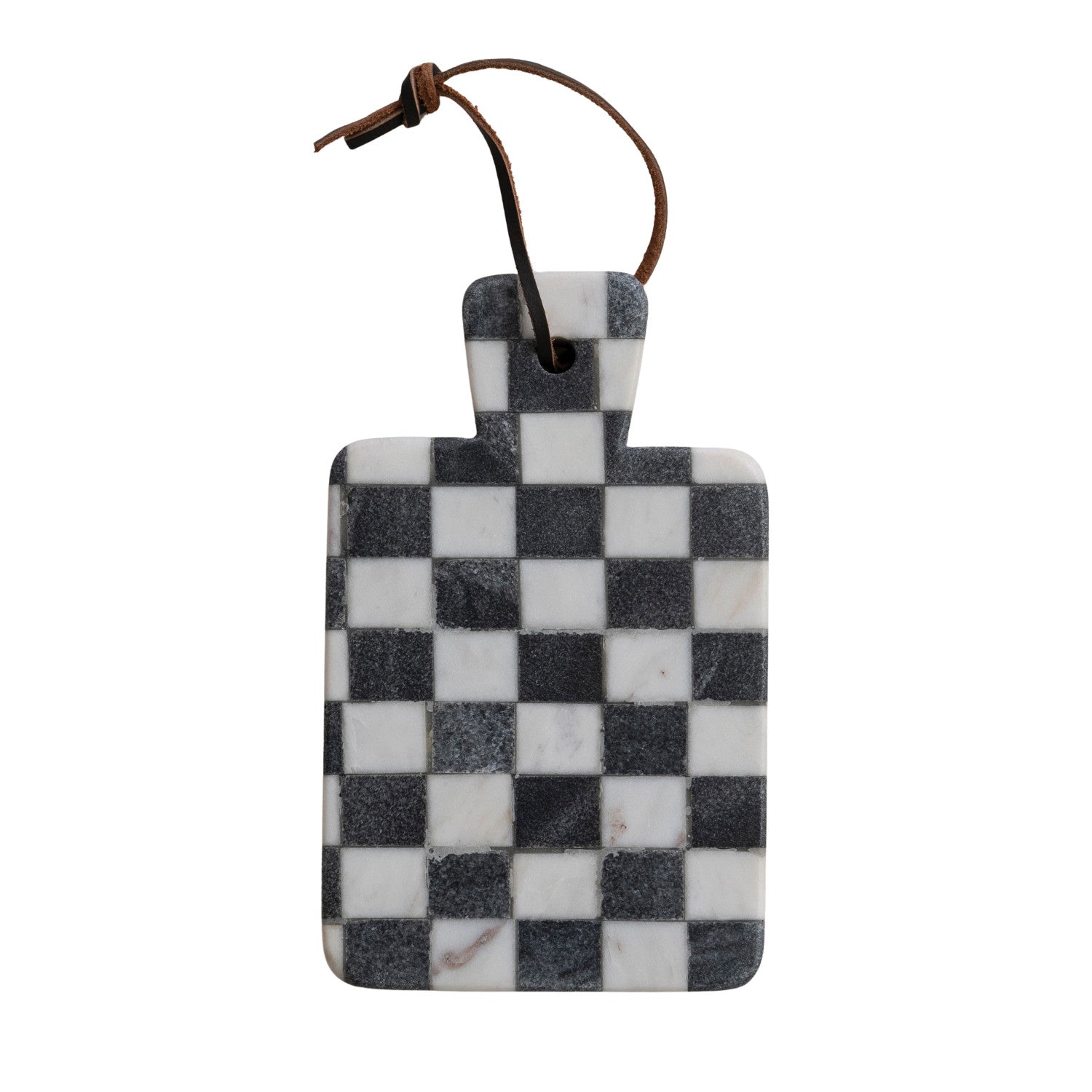 Marble Cheese/Serving Board with Handle &amp; Faux Leather Tie