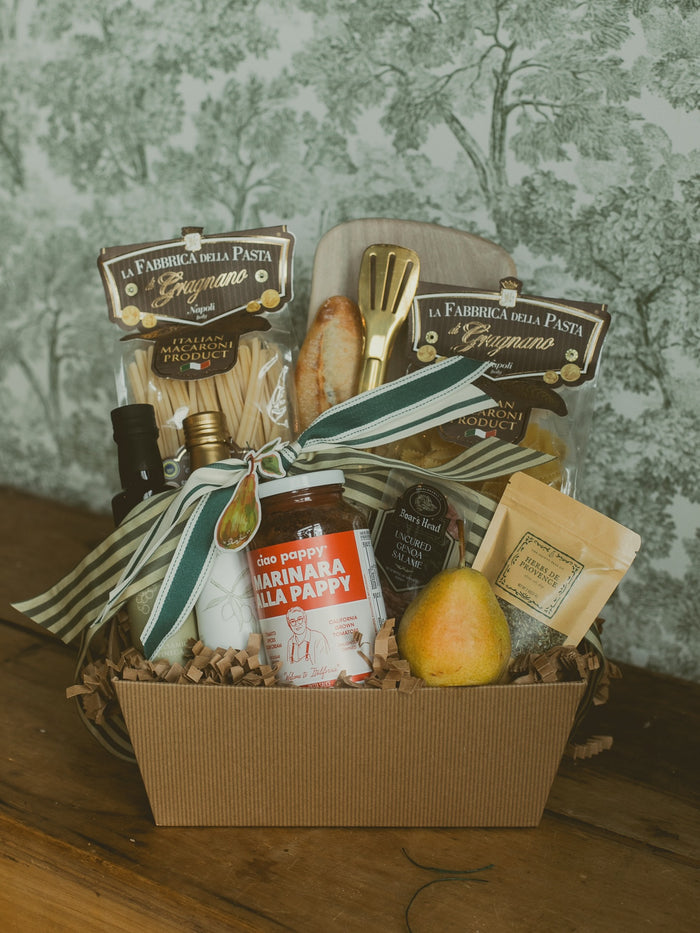 Gift basket with curated olive oils and gourmet items