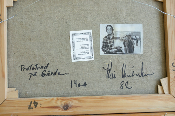 Artist bio and photo on canvas back